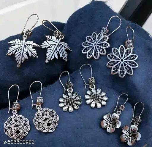 Handcrafted German Silver Earrings Combo - 5 Pairs for Every Occasion - NARIX INDIA