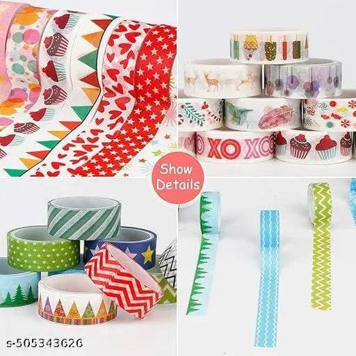 10 Rolls Decorative Masking Tape Set for Gift Wrapping, DIY Decor, and Craft Projects, 15mm Wide, Colorful Multi Style Design, Decorative Tapes for Arts (Pack of 10pc, Random Design will sent) - NARIX INDIA