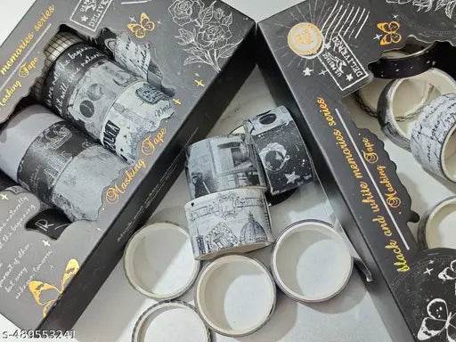 TRIPLE PAPER Black and White Memories Series Washi Masking Tape Set – 20 Pieces Decorative Scrapbooking & Journal Craft Tapes in Gift Box (Set Of 1) - NARIX INDIA