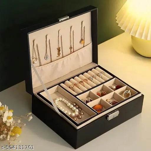 Jewellery Organisers Boxx Double Layer Large Capacity PU Leather Storage Case for Rings, Earrings,Watch, Necklace Jewelry Organizer for Women Travel - NARIX INDIA
