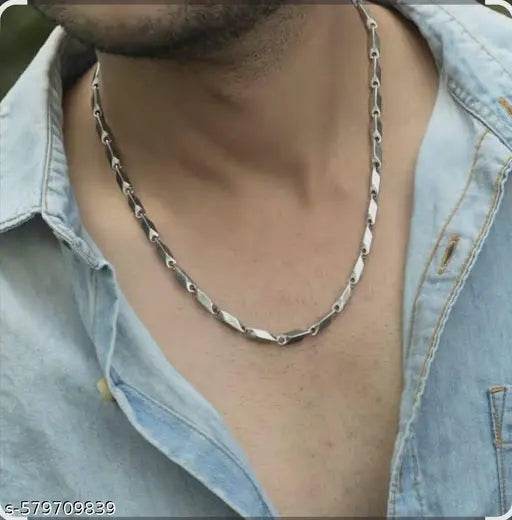 Men Stainless Steel Chain ,Rice Chain For Mens, Boys and Womens | Mens Jewellery | AntiTarnish Chain Stainless Steel Twisted Link Chain Necklace (25 grams weight) (50 cm Length) - NARIX INDIA