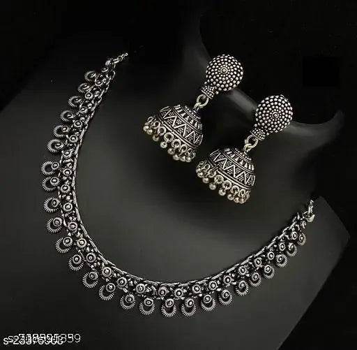 Choker necklace set Silver oxidised Jewel set - NARIX INDIA
