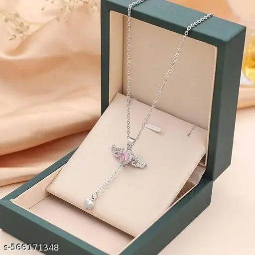 Angle wings necklace ,– Crystal Heart Pendant with Moving Wings for trendy girls and women /10 - NARIX INDIA