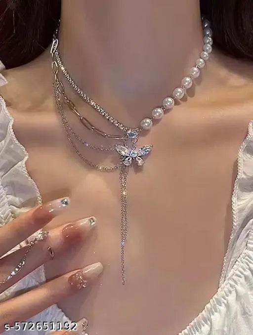 Kailash Jewels Trendy Butterfly Pearl Layered Korean Necklace For Women & Girls - NARIX INDIA