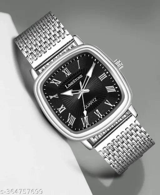 Classic Series Mesh Chain Stainless Steel Square Quartz Analog Watch - For Men LS3256 - NARIX INDIA