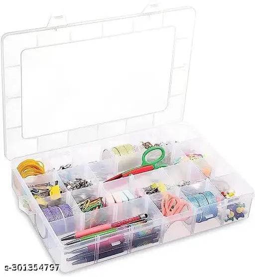 EXTRIA 15/24/36 Grids Clear Plastic Organizer Jewelry Storage Box with Adjustable Dividers, Transparent Storage Organizer Box for Jewelry Beads Earring Fishing Hooks (1 pcs) (Made In India) - NARIX INDIA 