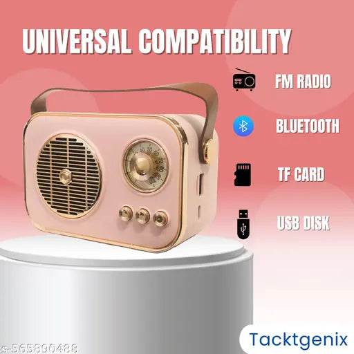 RG Vintage Bluetooth Speaker with USB/AUX, Hands-Free Calling & Booming 10W RMS Power - Perfect Gift (RM-636-PINK) - NARIX INDIA 