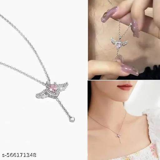 Angle wings necklace ,– Crystal Heart Pendant with Moving Wings for trendy girls and women /10 - NARIX INDIA 