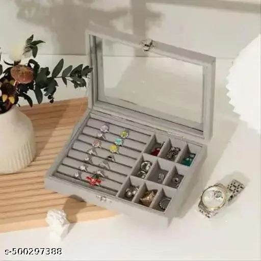 DYNAMIC ENTERPRISE - Jewellery Box Luxury Velvet Jewelry Organizer Box with Clear Lid – Multi-Layer Storage Case for Rings, Earrings, Bracelets & Accessories – Portable & Elegant Jewelry Box for Women & Girls (Multicolor) - NARIX INDIA 