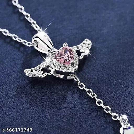 Angle wings necklace ,– Crystal Heart Pendant with Moving Wings for trendy girls and women /10 - NARIX INDIA 