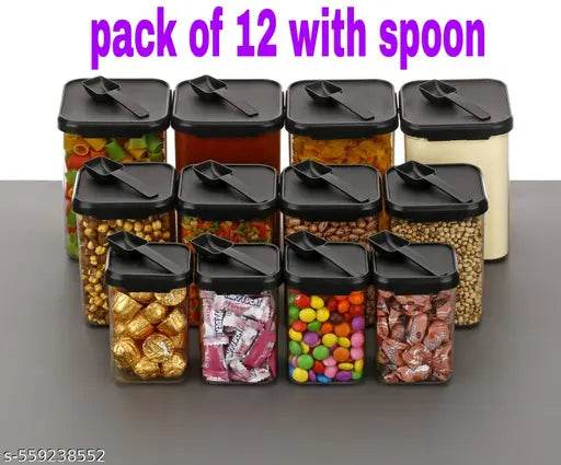 Premium 12 pcs Storage Container With 12 Pcs Spoon (FREE) , 4 Piece - 900ml , 4 Piece -650ml , 4 Piece -350ml Each), Color - Clear |BPA FREE | STORAGE CONTAINER . - NARIX INDIA 