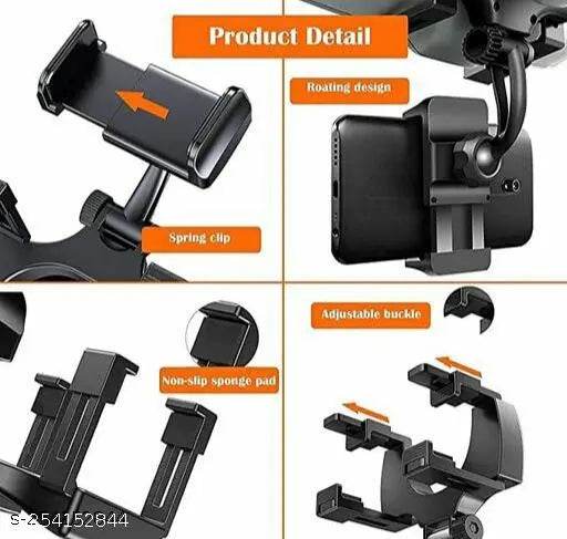 Car Mobile Holder- Rearview Mirror Phone Holder- Car Phone Mount- Phone Bracket, Phone Stand with 270° Swivel and Adjustable Clips, Universal Smartphone Cradle - NARIX INDIA 