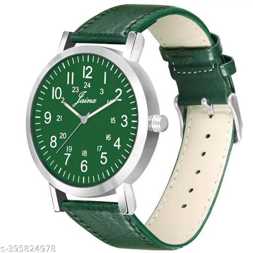 Jainx Green Leather Strap Analog Wrist Watch for Men - NARIX INDIA 
