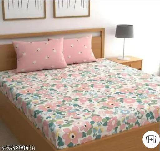 220 TC Cotton Contrast Pillow Elastic Fitted Bedsheet| Cotton bedsheet| trending bedsheet| summer bedsheet| Fitted Bedsheet| wrinkle free bedsheet |double Bedsheet with pillows| King Size Cotton Elastic Fitted Bedsheet (72X78 X 8 inchs) | Premium Cotton E - NARIX INDIA 