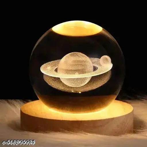 3D Galaxy Crystal Ball Night Light, LED Solar System Crystal Ball Night Light with Wooden Base (Saturn) - NARIX INDIA 
