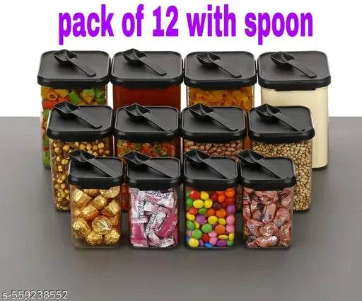 Premium 12 pcs Storage Container With 12 Pcs Spoon (FREE) , 4 Piece - 900ml , 4 Piece -650ml , 4 Piece -350ml Each), Color - Clear |BPA FREE | STORAGE CONTAINER . - NARIX INDIA 
