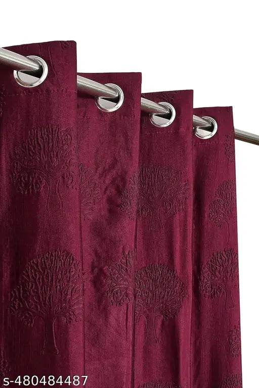 Solid Tree Punching Curtains with Eyelet Rings, Non Blackout, Pack of 1 (7 Feet, Purple) - NARIX INDIA 