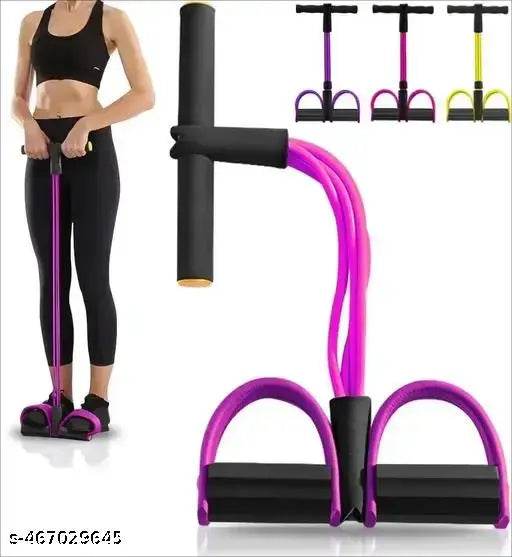 4-Tube Yoga Pedal Pull Reducer Puller Resistance Band, Crossfit Exercise Fitness Tummy Body Building Equipment, for Abdomen/Waist/Arm/Leg Stretching Slimming Training Unisex (Multicolor) - NARIX INDIA 