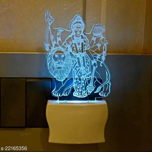 Afast 3D Illusion Goddess Durga With Lion LED Plug & Play Wall Lamp - NARIX INDIA 