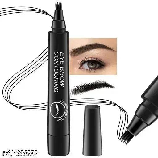 Eyebrow Pen with a 4 Micro-Fork Tip Creates Flawless Natural Looking Brows, Based on Eyebrow Microblading Pen Waterproof, Long-Lasting, Sweat Resistant, Stays on All Day (Black) - NARIX INDIA 