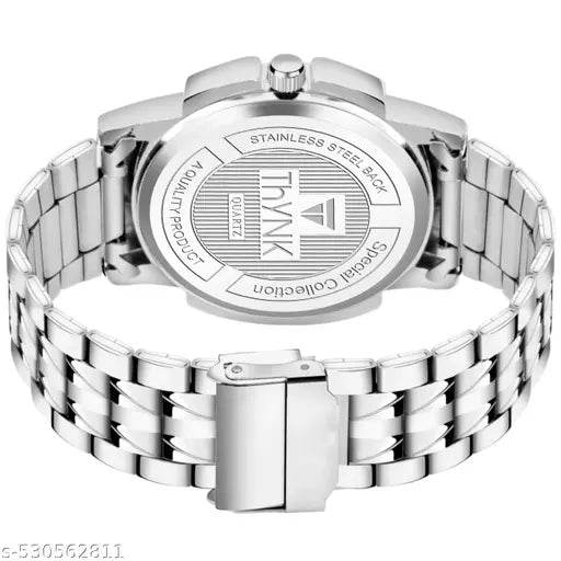 THYNK BLACK DAIL NEW DESIGNER ROUND STIANLESS STEEL SILVER ADJUSTABLE CHAIN Analog Watch - For Men - NARIX INDIA 