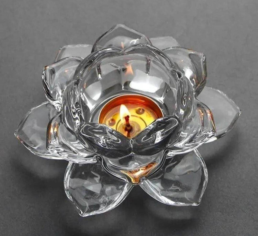 Glass Lotus Flower Tea Light Candle Holder Set - NARIX INDIA 