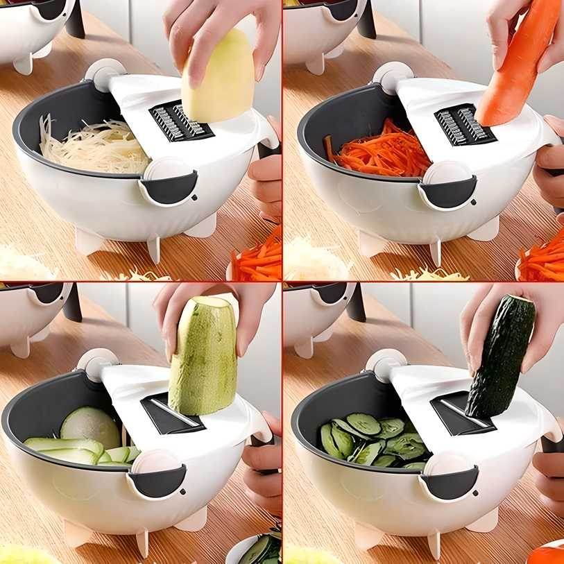 Vegetable Cutter- 7 in 1 Multifunction Magic Rotate Vegetable Cutter with Drain Basket Large Capacity - NARIX INDIA 