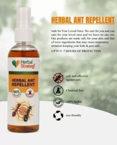 HERBAL STRATEGI Ant Repellent Spray Non-Toxic 100% Herbal Stain Free (100 ml) - NARIX INDIA 