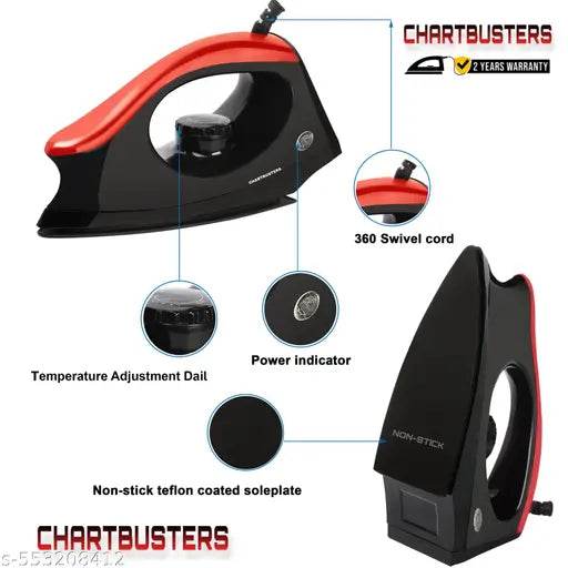 CHARTBUSTERS Fabri Press CB-0008 750 W Dry Iron ( RED/BLACK ) RADHE RADHE - NARIX INDIA 