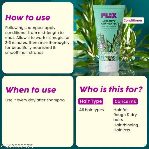 PLIX - THE PLANT FIX Rosemary Anti Hairfall Regime 3% Redensyl Serum, Shampoo & Conditioner Combo - NARIX INDIA 
