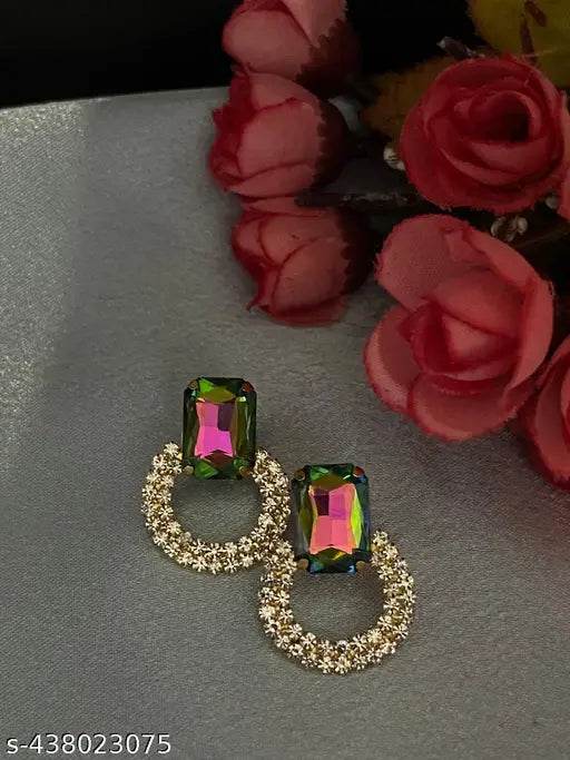 Partywear trending ear studs with Diamond And Red Coloured Stone - NARIX INDIA 