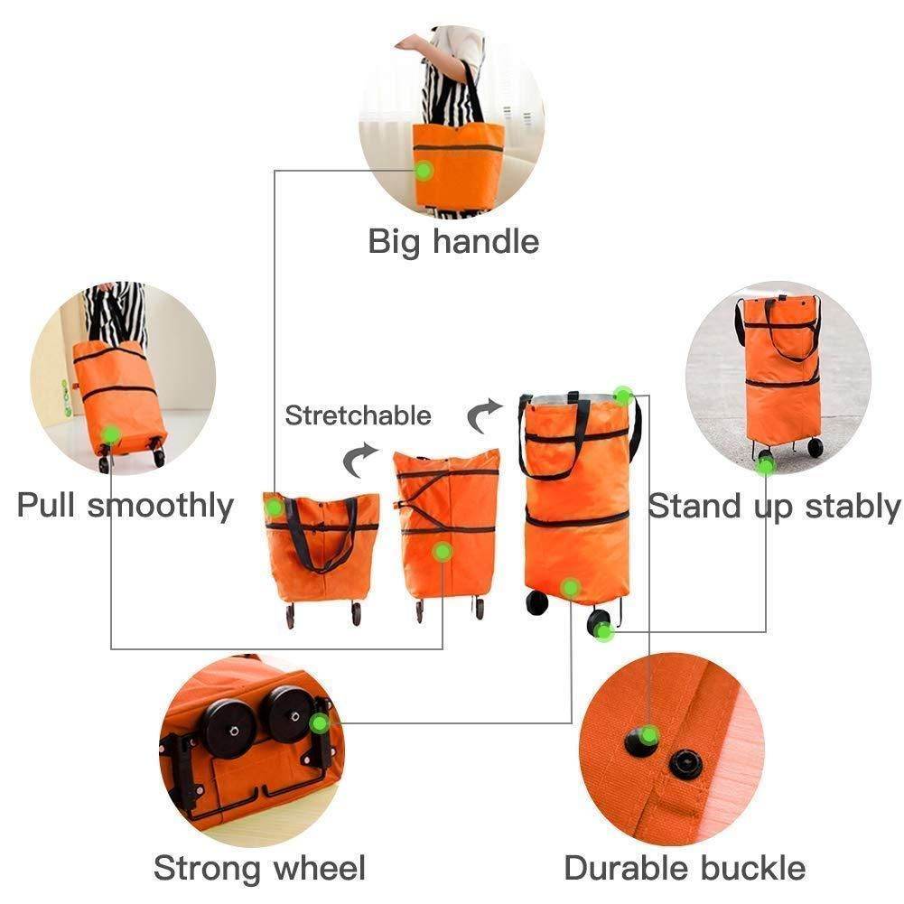 Foldable Light Weight Polyester Shopping Trolley Bag for Vegetables, Grocery, Travel Dual Wheel Waterproof Trolley Bag (Multicolor) - NARIX INDIA 
