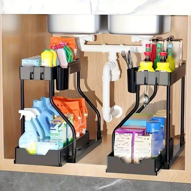 2 Tier L Shape Sliding Under Sink Organizer - NARIX INDIA 