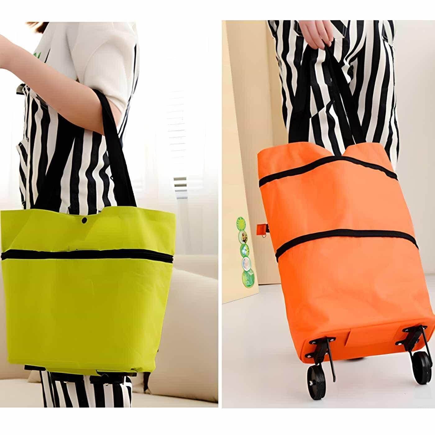 Foldable Light Weight Polyester Shopping Trolley Bag for Vegetables, Grocery, Travel Dual Wheel Waterproof Trolley Bag (Multicolor) - NARIX INDIA 