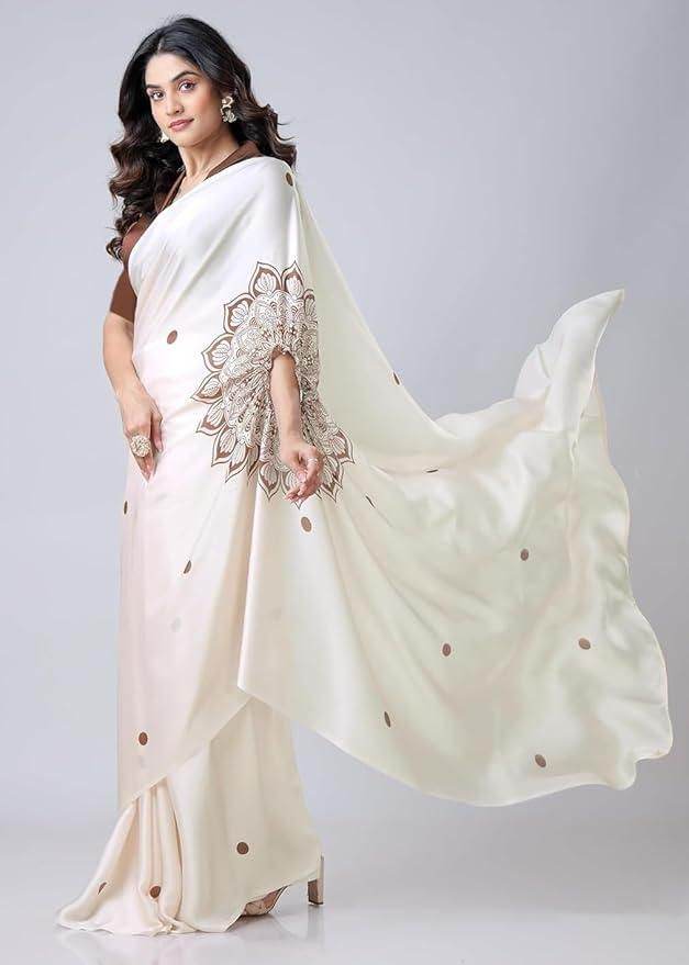Satin Silk Printed Kaftan Saree With Unstitched Blouse - NARIX INDIA 