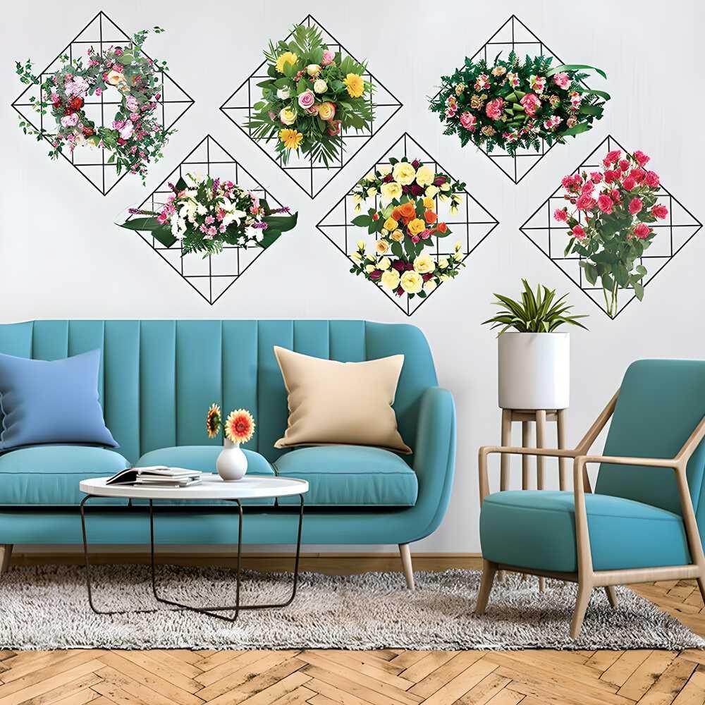 Home Wall Art Grid Flower Pattern Sticker Office Decals The Flowers - NARIX INDIA 