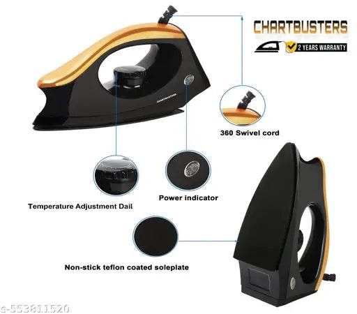CHARTBUSTERS Fabri Press CB-0008 750 W Dry Iron ( GOLDEN/BLACK ) RADHE RADHE - NARIX INDIA 