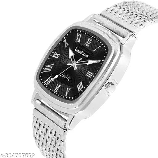 Classic Series Mesh Chain Stainless Steel Square Quartz Analog Watch - For Men LS3256 - NARIX INDIA 