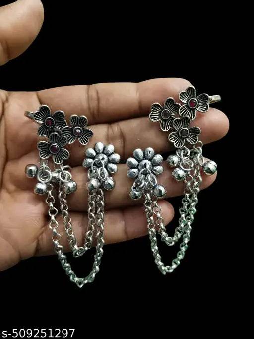Oxidized earring with chain - NARIX INDIA 