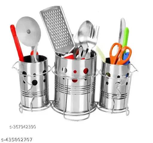 Anian Stainless Steel Cutlery Holder Set of 3 – Stylish Spoon & Utensil Organizer | Spoon Holder | Utensil Holder | Kitchen Organizer | Stainless Steel Cutlery Holder | Stylish Spoon Stand | Stainless Steel Organizer - NARIX INDIA 