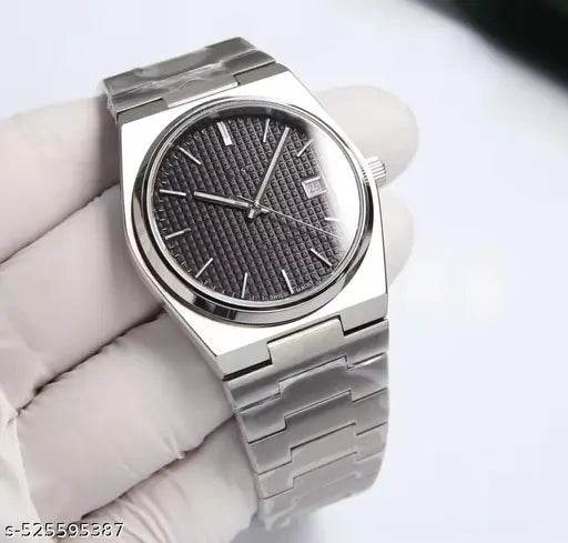 Luxury Men's Stainless Steel Watch, Black Textured Dial, Date Display, Silver Bracelet - NARIX INDIA 