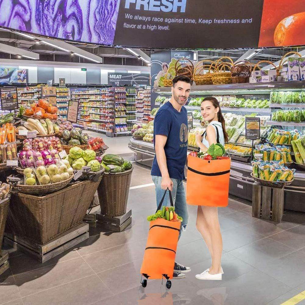 Foldable Light Weight Polyester Shopping Trolley Bag for Vegetables, Grocery, Travel Dual Wheel Waterproof Trolley Bag (Multicolor) - NARIX INDIA 