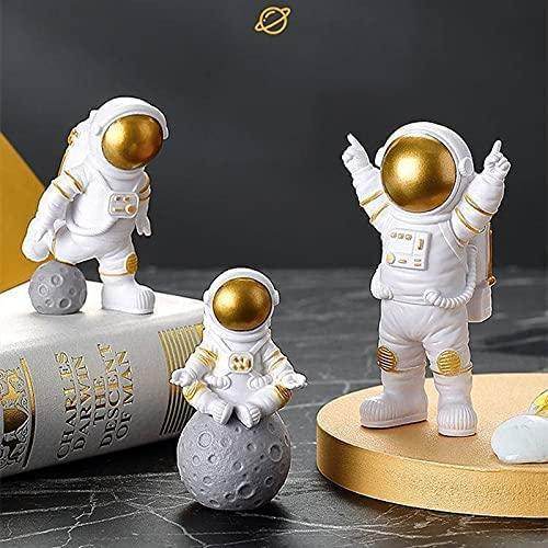 Astronaut Spaceman Statue Ornament Home Office Desktop Figurine Decors Set of 3 - Golden - NARIX INDIA 