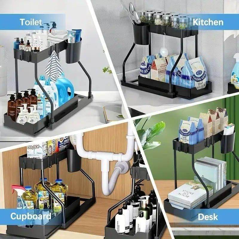 2 Tier L Shape Sliding Under Sink Organizer - NARIX INDIA 