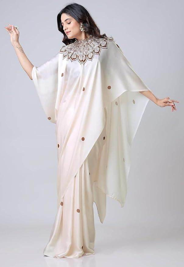 Satin Silk Printed Kaftan Saree With Unstitched Blouse - NARIX INDIA 