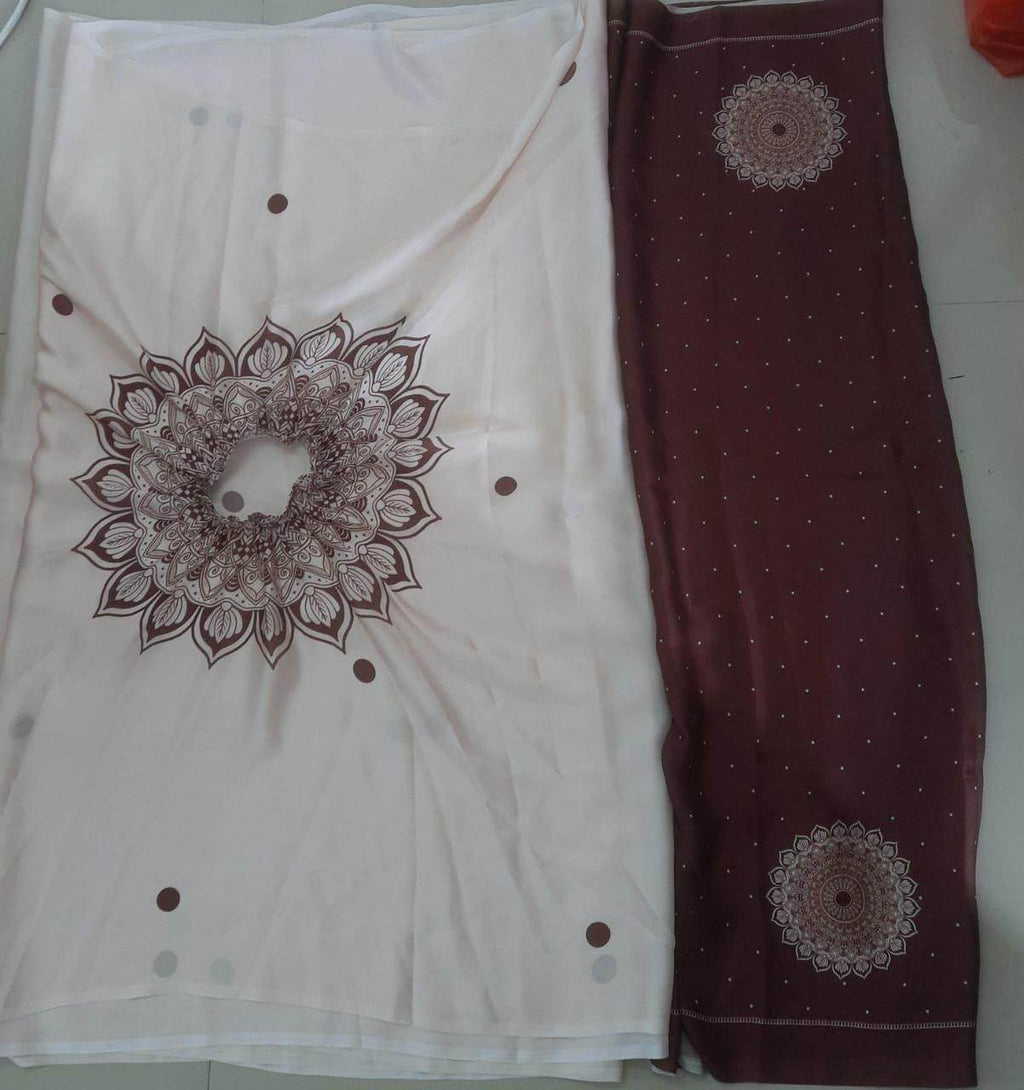 Satin Silk Printed Kaftan Saree With Unstitched Blouse - NARIX INDIA 