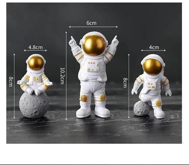 Astronaut Spaceman Statue Ornament Home Office Desktop Figurine Decors Set of 3 - Golden - NARIX INDIA 