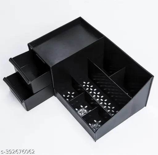 Rudrisha Multi Grid Plastic Desktop Storage Cosmetic Organizer with 2 Drawer Vanity Box Sundries Cosmetics Box Modern Countertop Storage for Dressing Table Vanity Box (Black) - NARIX INDIA 