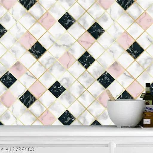 DOM EXPORT Wall Stickers Marble Wallpaper Furniture Kitchen, Cabinets, Almirah, Tabletop, Plastic Table, Wooden Table, Wardrobe, Renovation PVC DIY Self Adhesive Sticker 78X24 INCH (PINK AND WHITECHECK 157 ) - NARIX INDIA 