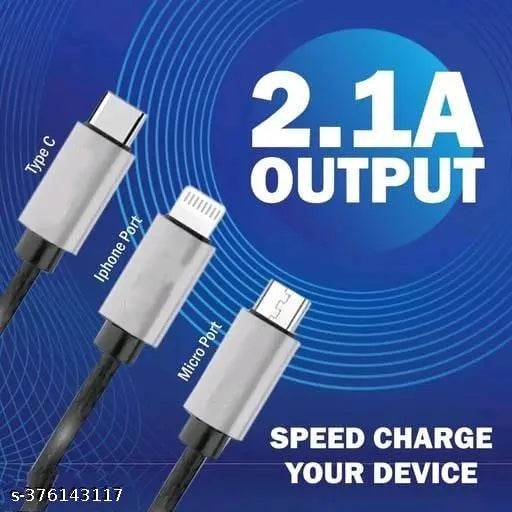 3 In 1 Fast Charging Cable V8, Type-C , iphon Use Car And Home - NARIX INDIA 